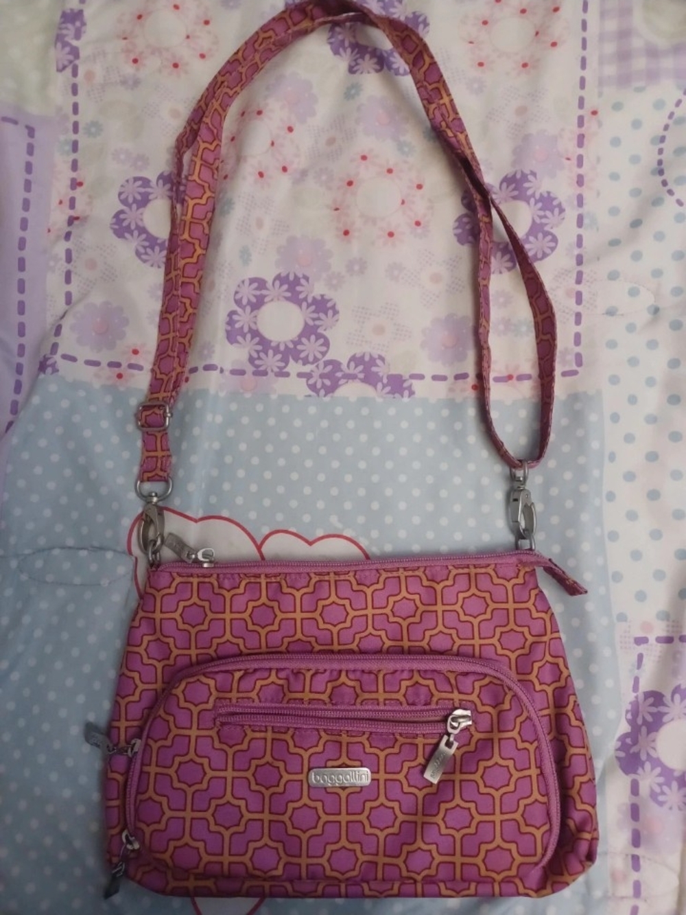 Vera Bradley Pink and Orange Geometric Crossbody Bag